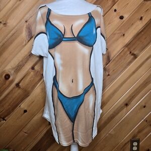 Vintage 90s Body Tease Bikini Cotton Blend Beach Cover Top Shirt Women's OSFA